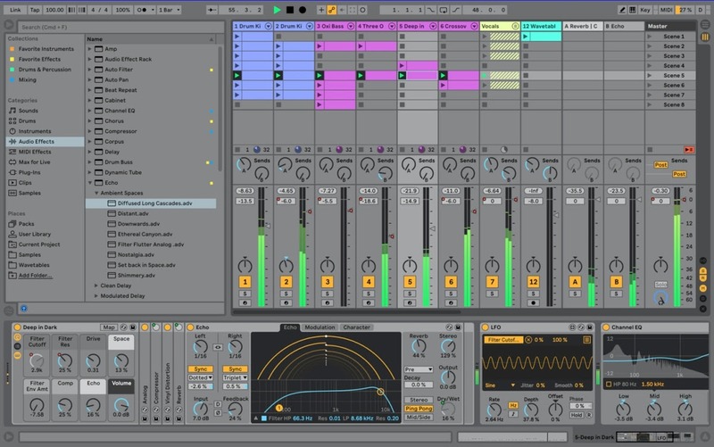 A screen capture of Ableton Live, a Digital Audio Workstation