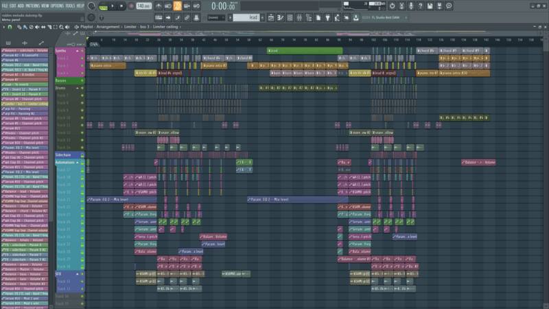 A screen capture of FL Studio, a Digital Audio Workstation